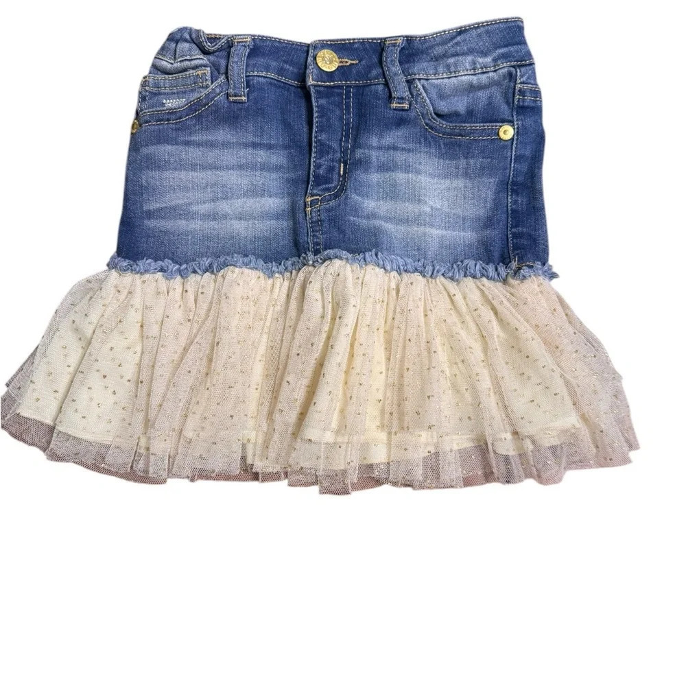Guess kids Jean skirt with cream and fold tulle 3T